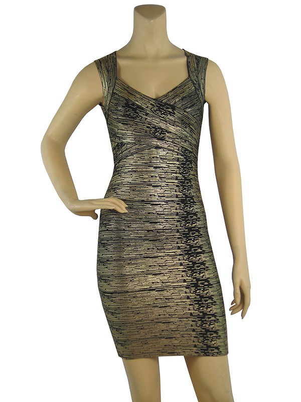 Herve Leger New Style Halter Woodgrain Art Print Dress