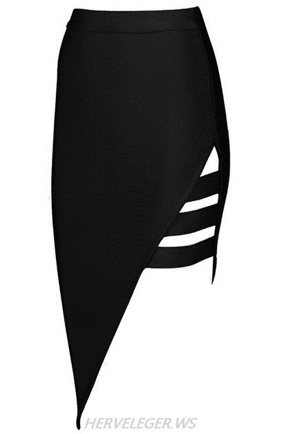 Herve Leger Black Asymmetrical Cut Out Skirt