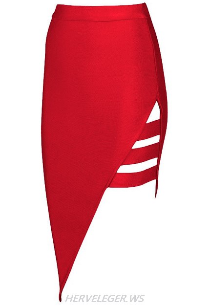 Herve Leger Red Asymmetrical Cut Out Skirt
