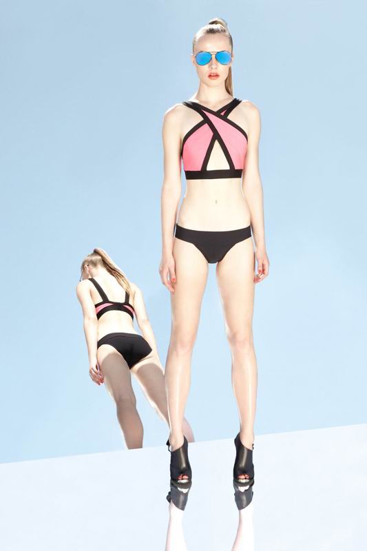 Herve Leger 2014 Resort Black And Pink Colorblock Swimwear