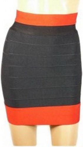 Herve Leger Black Skirt With Orange Fringe