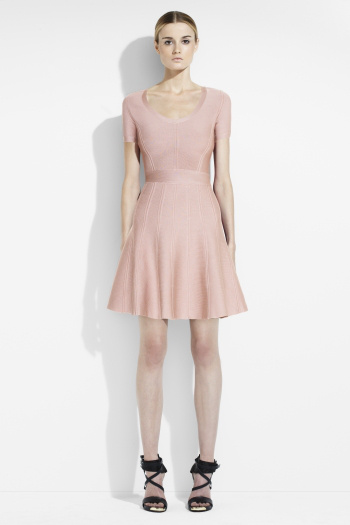 Herve Leger Trish Pink A Line Tubular Knit Dress