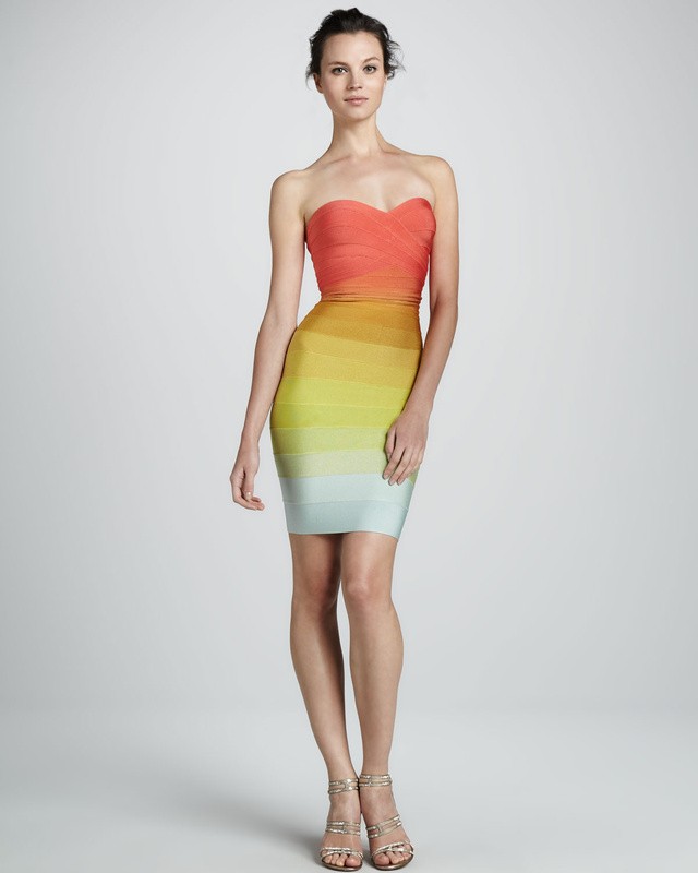 Herve Leger Fashion Strapless Sweetheart Rainbow Dress