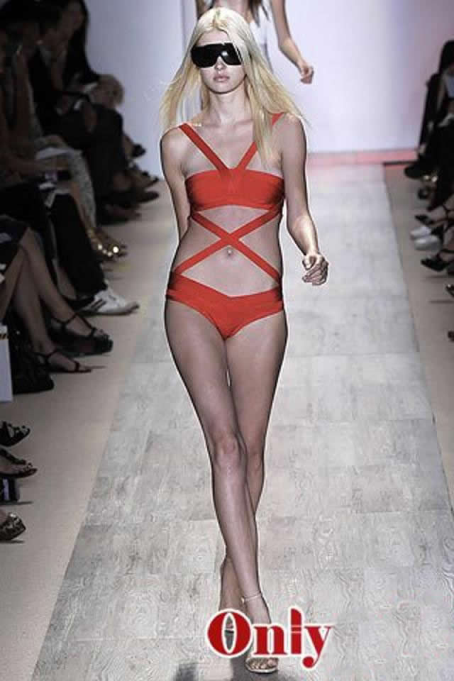 Herve Leger Red One Piece Bandage Swimsuit