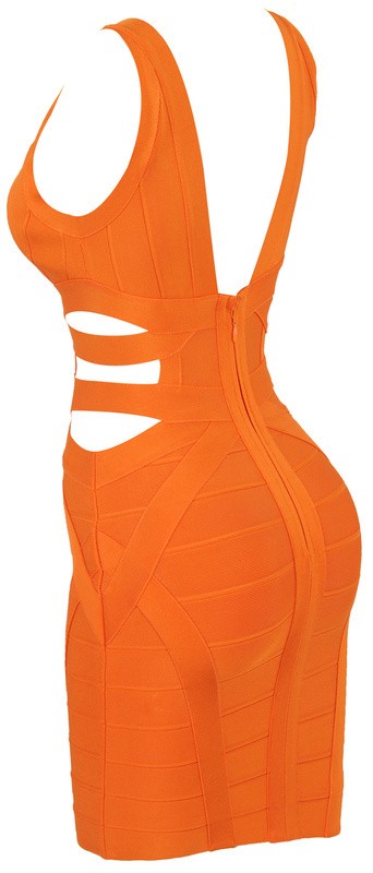 Herve Leger New Deep V Neck Cutout Orange Bandage Dress