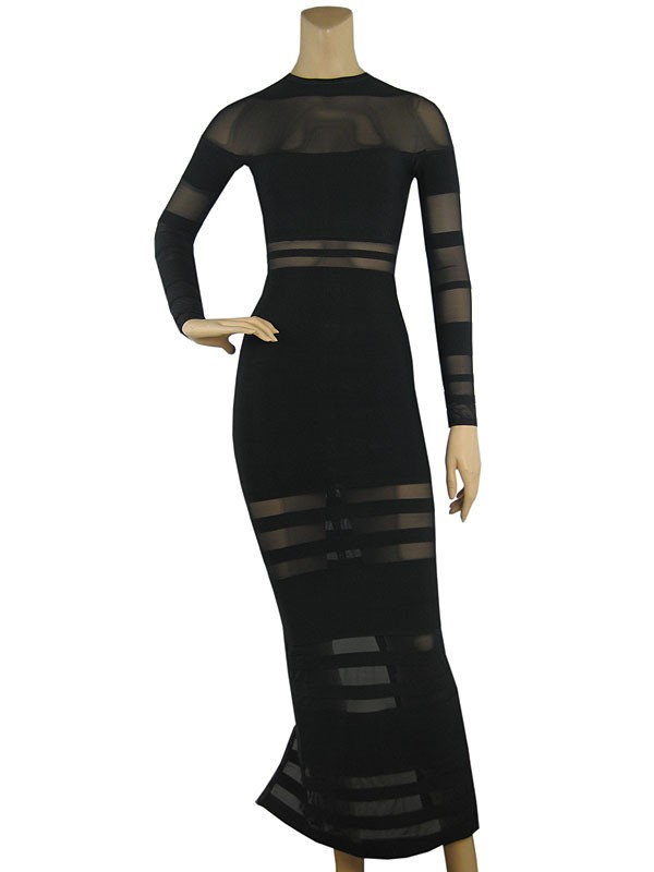 Herve Leger New Fashion Style Long Sleeve Black Gauze Gown