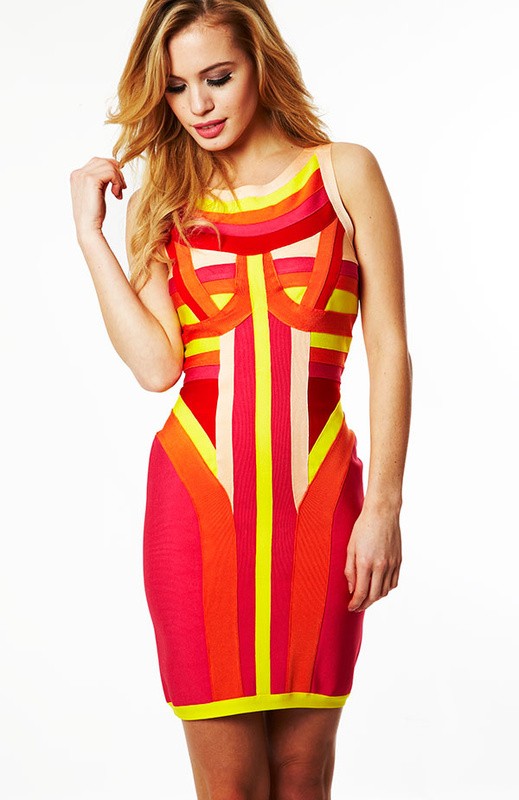 Herve Leger New Style Multi Color Tribal Dress