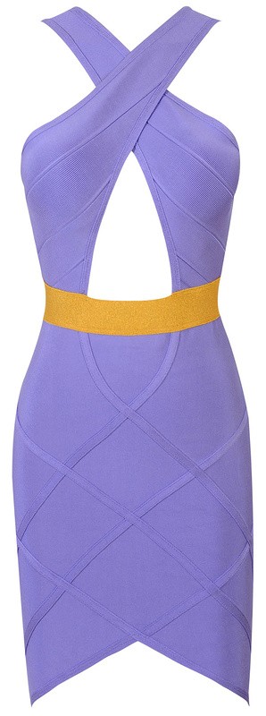 Herve Leger Purple Halter Cutout Bandage Dress