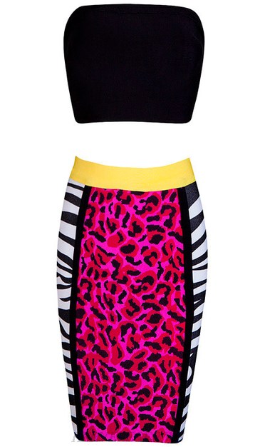 Herve Leger Black And Pink Leopard Print Two Piece Dress