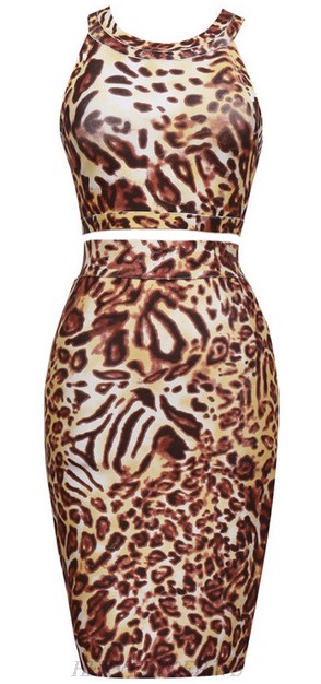 Herve Leger Leporad Print Two Piece Dress
