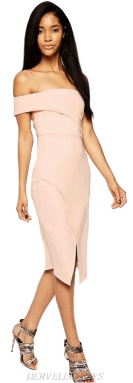 Herve Leger Pink Asymmetric Bardot Bandage Dress