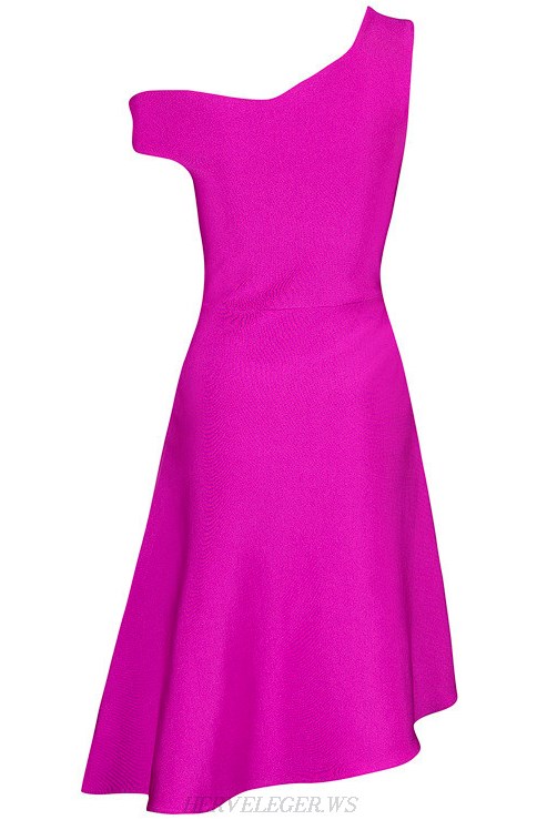 Herve Leger Purple Asymmetrical Skater Dress