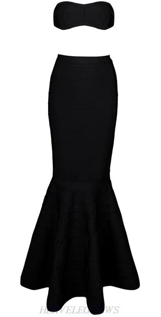 Herve Leger Black Bandeau Mermaid Two Piece Gown