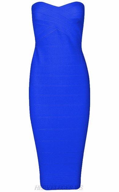 Herve Leger Blue Bandeau Dress