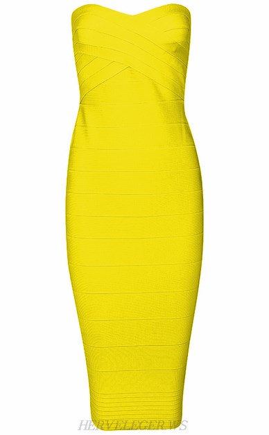 Herve Leger Yellow Bandeau Dress