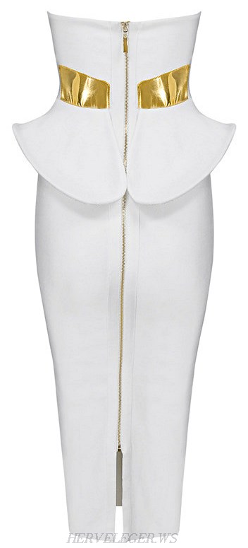 Herve Leger White Bandeau Peplum Bandage Dress