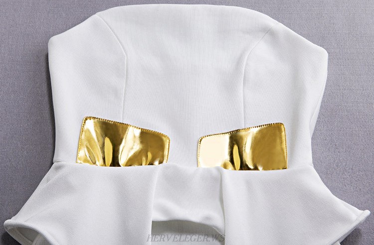 Herve Leger White Bandeau Peplum Bandage Dress