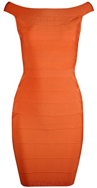 Herve Leger Orange Bardot Bandage Dress