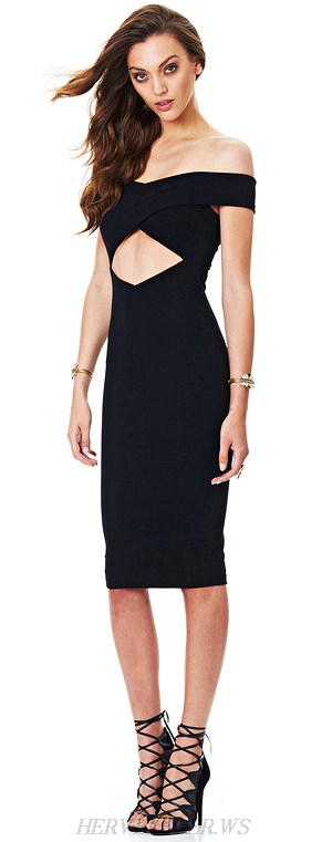 Herve Leger Black Bardot Cutout Bandage Dress