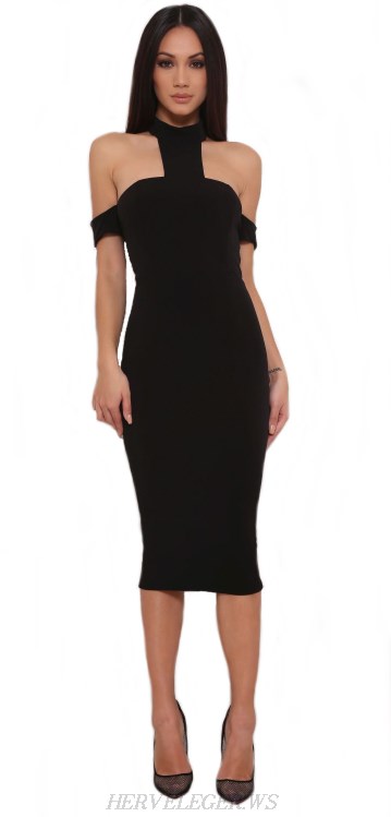 Herve Leger Black Bardot Halter Dress