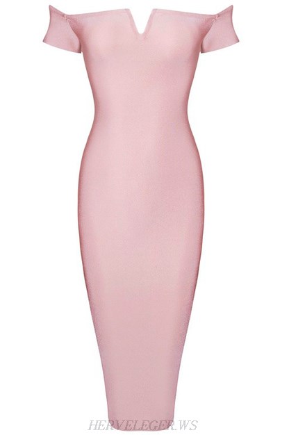 Herve Leger Pink Bardot Notch Front Dress