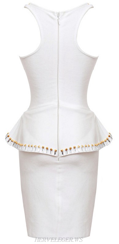 Herve Leger White Beaded Peplum Dress