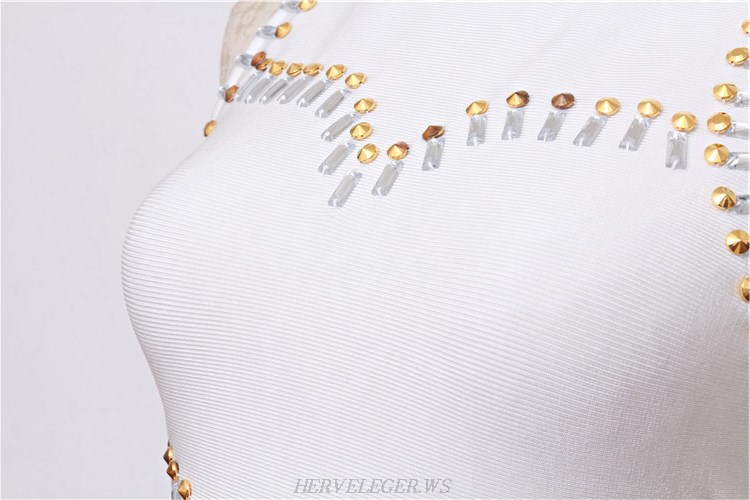 Herve Leger White Beaded Peplum Dress