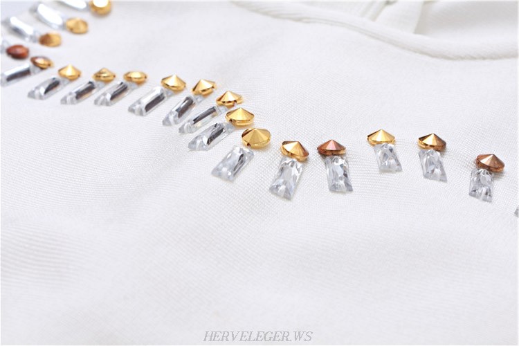 Herve Leger White Beaded Peplum Dress