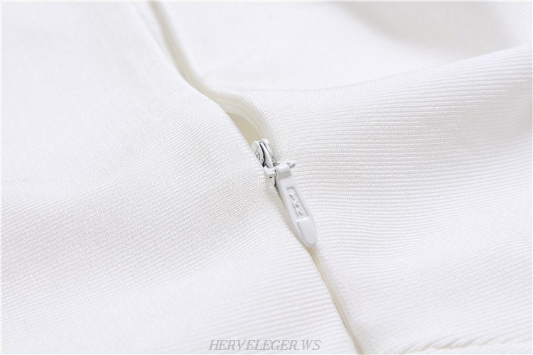 Herve Leger White Beaded Peplum Dress
