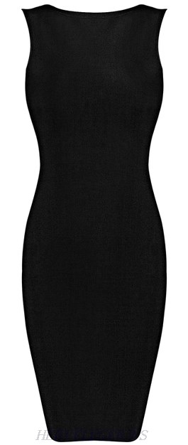 Herve Leger Black Boatneck Backless Bandage Dress
