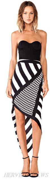 Herve Leger Monochrome Bustier Asymmetrical Bandage Dress