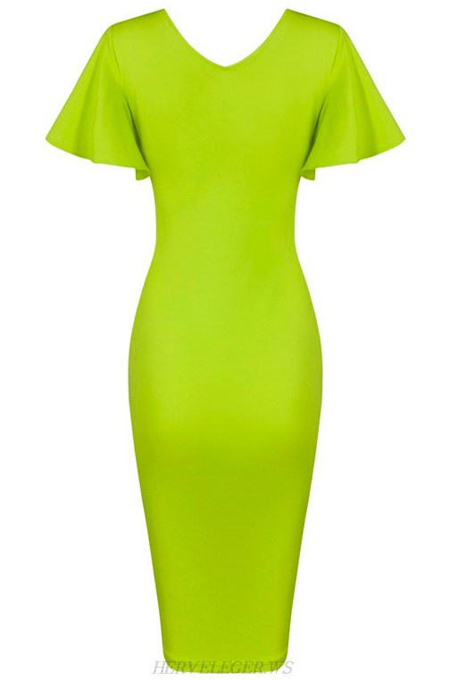Herve Leger Green Butterfly Sleeve Bandage Dress
