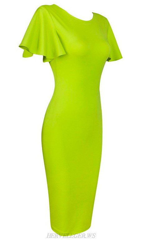 Herve Leger Green Butterfly Sleeve Bandage Dress