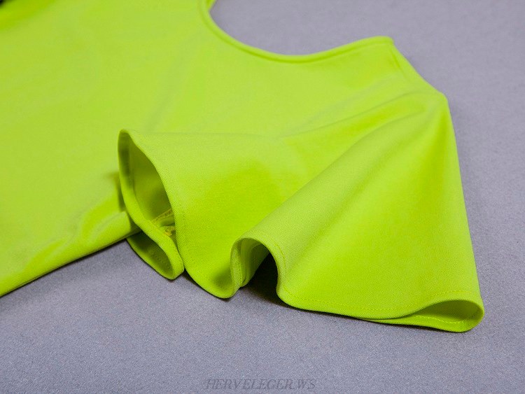 Herve Leger Green Butterfly Sleeve Bandage Dress