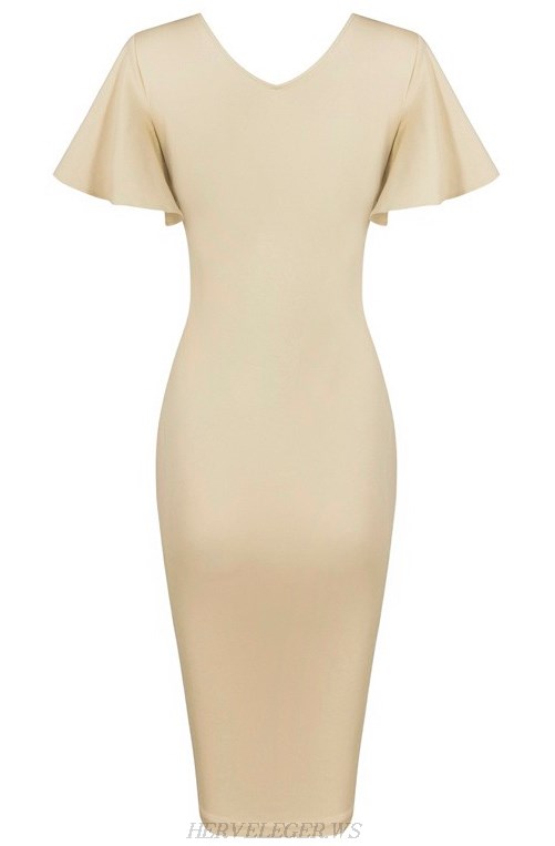 Herve Leger Nude Butterfly Sleeve Bandage Dress