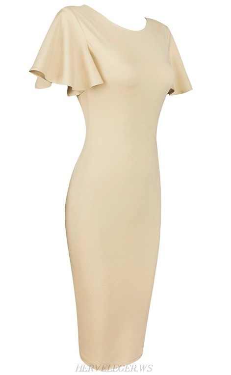 Herve Leger Nude Butterfly Sleeve Bandage Dress