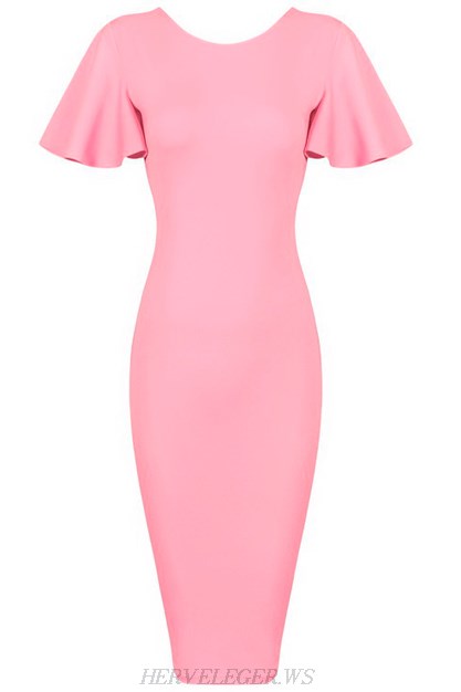 Herve Leger Pink Butterfly Sleeve Bandage Dress
