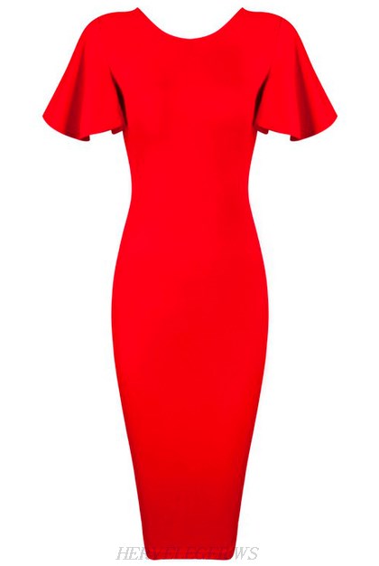 Herve Leger Red Butterfly Sleeve Bandage Dress Herve Leger Red Butterfly Sleeve Bandage Dress