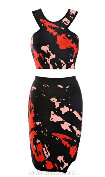 Herve Leger Camouflage Print Bandage Top Skirt Two Piece Dress