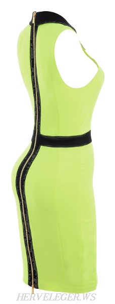Herve Leger Green Collar Cutout Bandage Dress