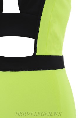 Herve Leger Green Collar Cutout Bandage Dress