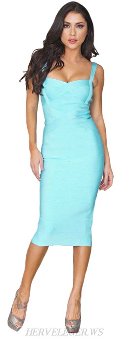 Herve Leger Turquoise Criss Cross Bandage Dress