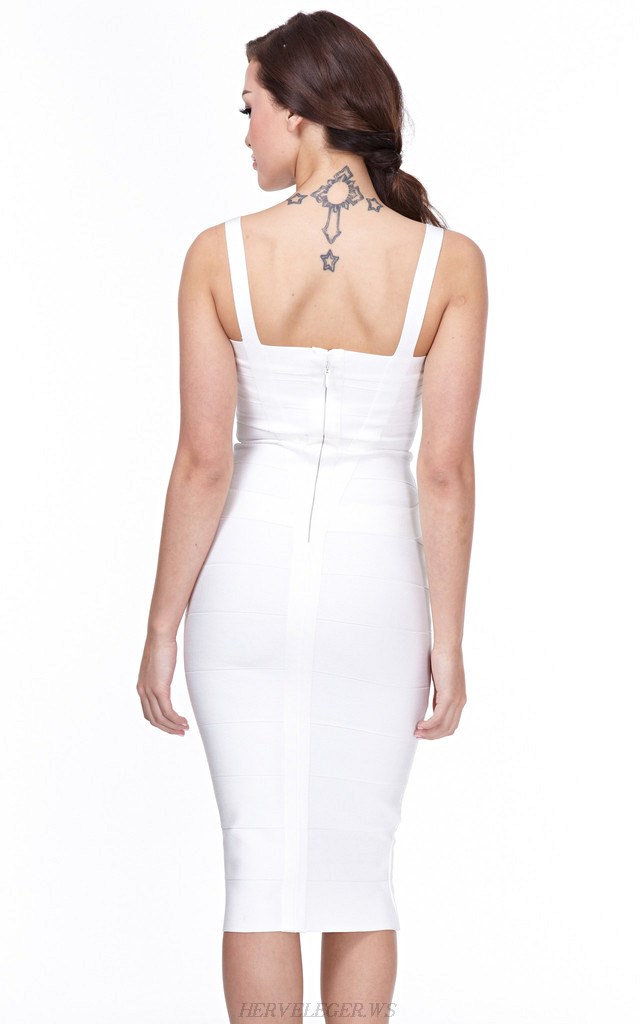 Herve Leger White Crisscross Bandage Dress