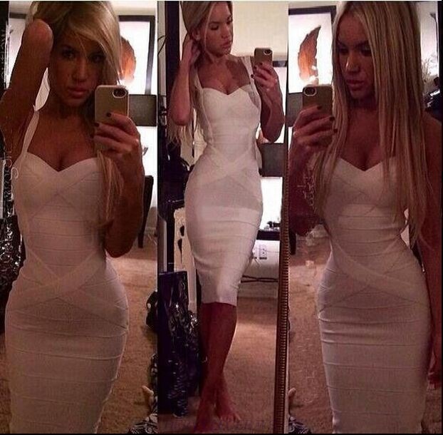 Herve Leger White Crisscross Bandage Dress