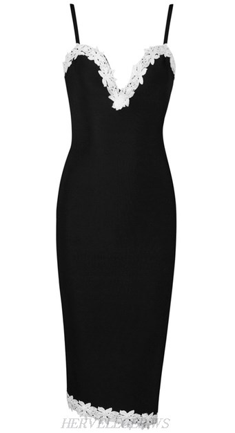 Herve Leger Black And White Crochet Applique Dress