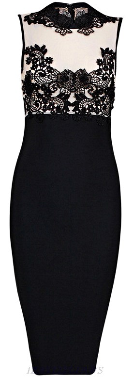 Herve Leger Black Crochet Applique Bandage Dress