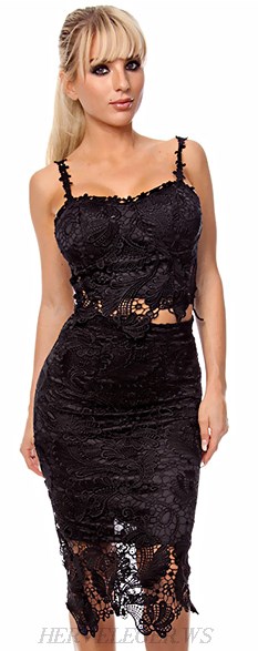 Herve Leger Black Crochet Bustier Two Piece Bandage Dress