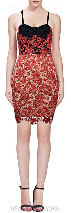Herve Leger Red Crochet Spaghetti Strap Bandage Dress