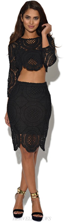 Herve Leger Black Crochet Two Piece Bandage Dress