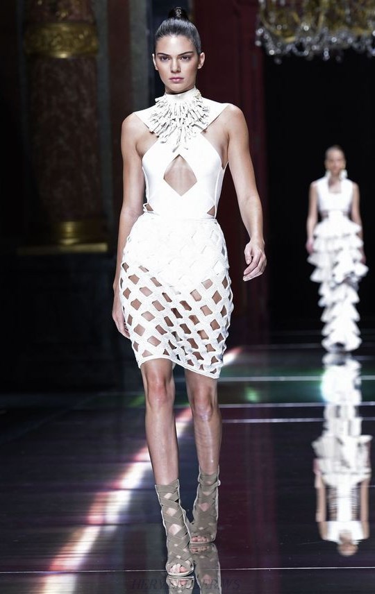 Herve Leger White Cross Front Cut Out Dress